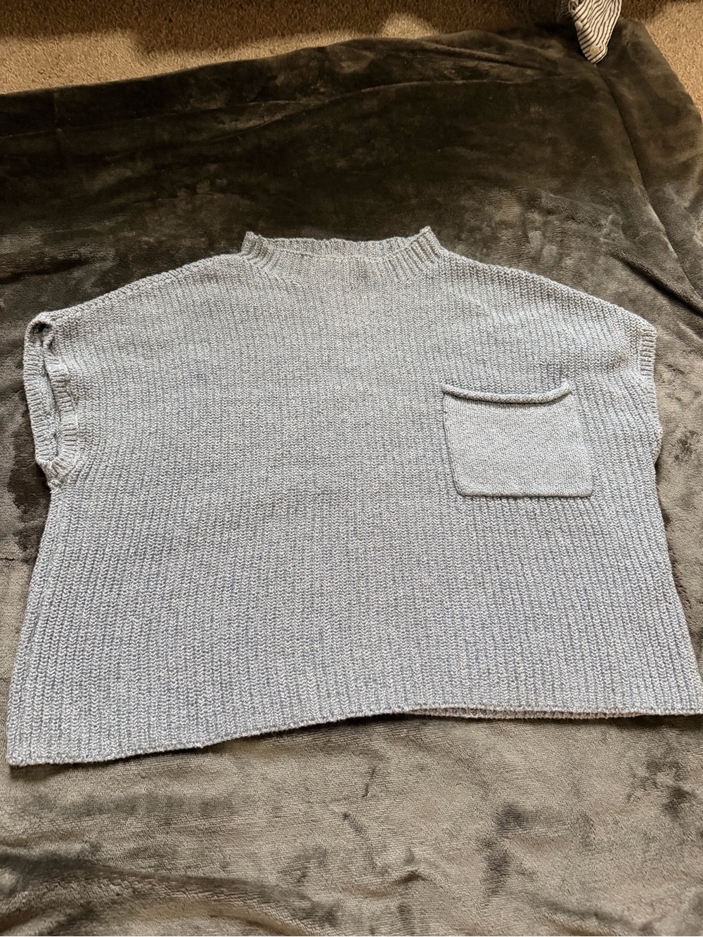 FP beach- Chunky Light Gray Knit Sweater cropped Top with Pocket- S